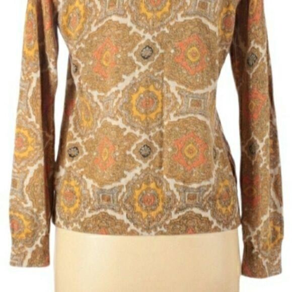 Talbots Cardigan Cotton Button Retro 70s Geek Secretary Grannycore Medallion M - Picture 9 of 11